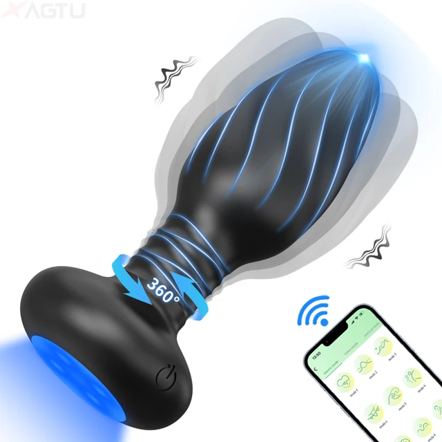 Plug anal vibrant à rotation à 360 ° pour hommes, masseur de prostate, plug anal, jouet sexuel LED pour couples